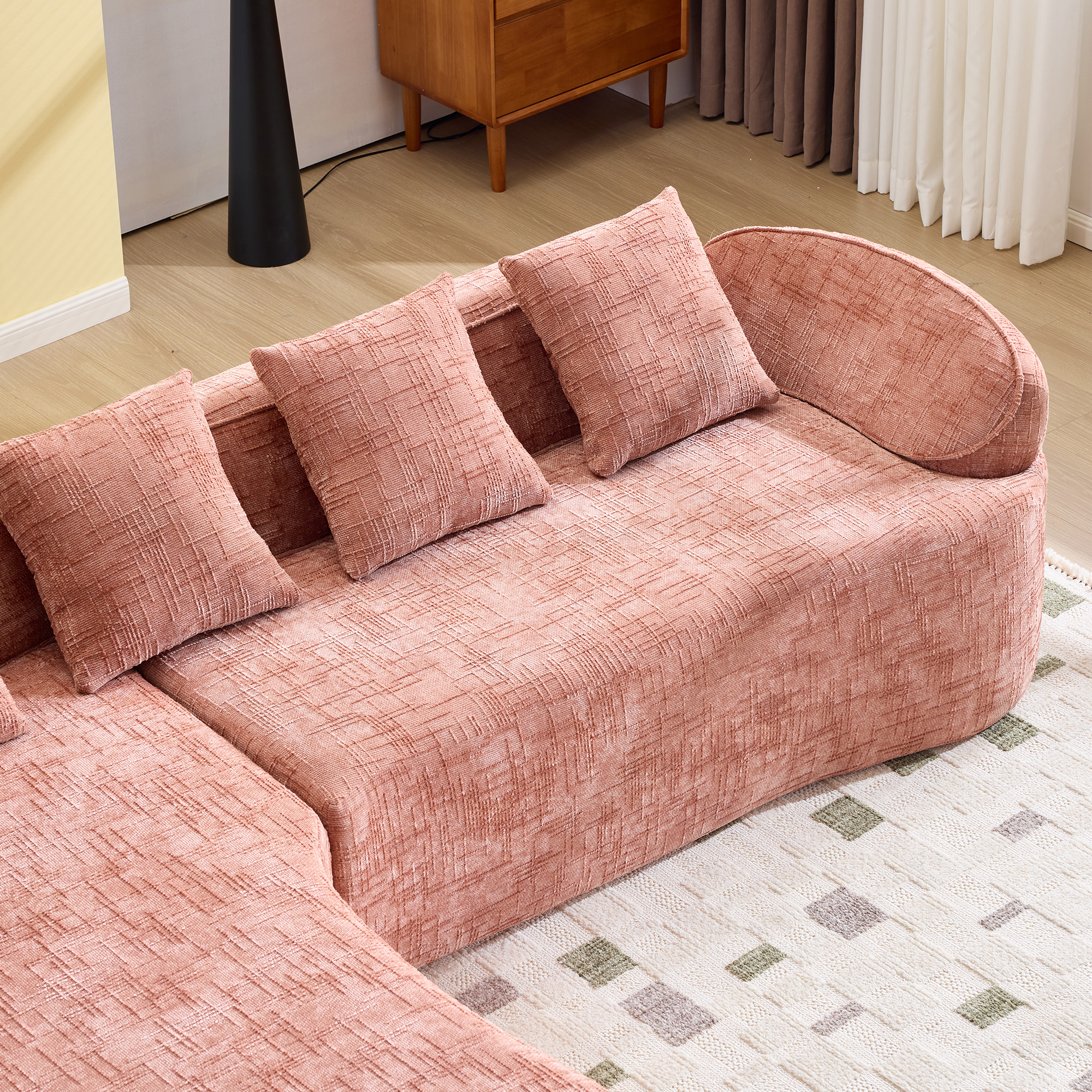 MAYEERTY L-Shaped Chenille Sectional Sofa with Chaise Lounge, 4-Seat Compressed Couch with 4 Throw Pillows, for Living Room Apartment Small Spaces