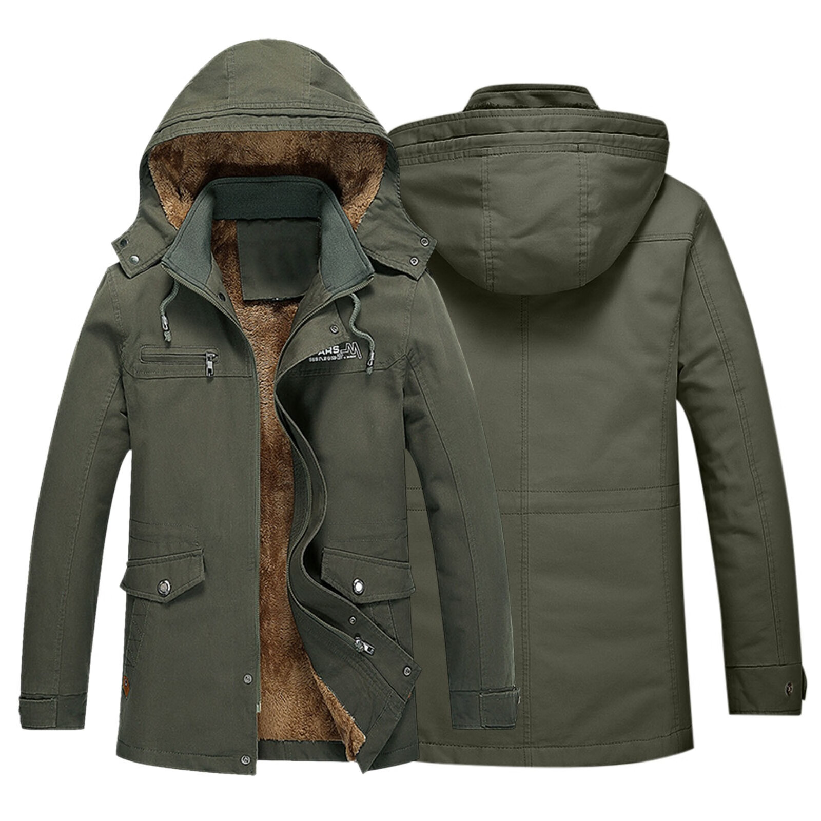 Fomlatr Men's Jacket Standup Collar Warmth Plus Velvet Thick Cotton