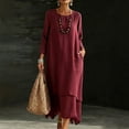 thumbnail image 5 of Guieoi Womens Dresses Fall Plus Size Casual Long-Sleeve Round-Neck Dress with Layered Hem and Pockets Red XL, 5 of 8