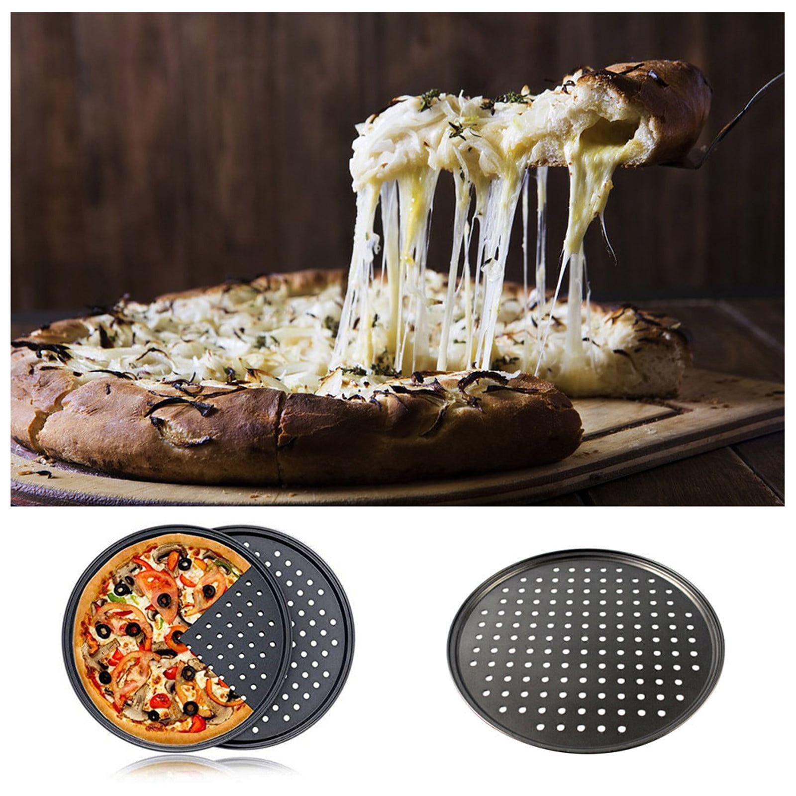 PIZZA OVEN Grill Pizza Pan 12 w Folding Wood Handle, Non-Stick, Air Vents  NEW!!