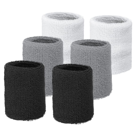Uxcell Wrist Sweatbands Sports Wristbands 6 Pack 3" Black White Gray
