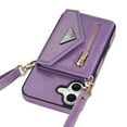 thumbnail image 3 of Feishell Fit for Apple iPhone 16 Plus Case with Adjustable Shoulder Strap,Luxury Premium PU Leather Back Magnetic Buckle Flip Card Pocket Zipper Wallet Crossbody Phone Case,Purple, 3 of 10
