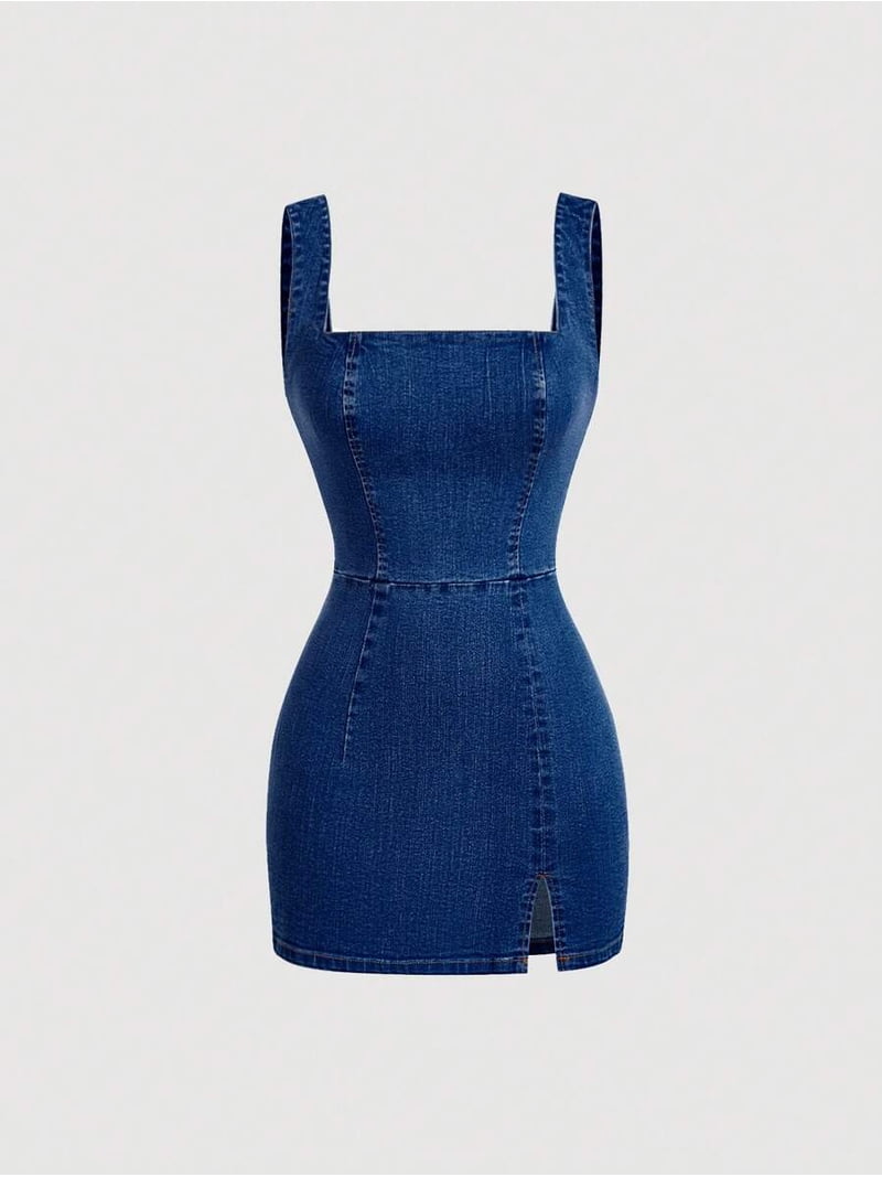 when were denim dresses popular Button Front Mini Dress | Trendy Women's Royal Bllue H&M Brown Fitted Denim color:MID BLUE WASH Women Spring And Summer