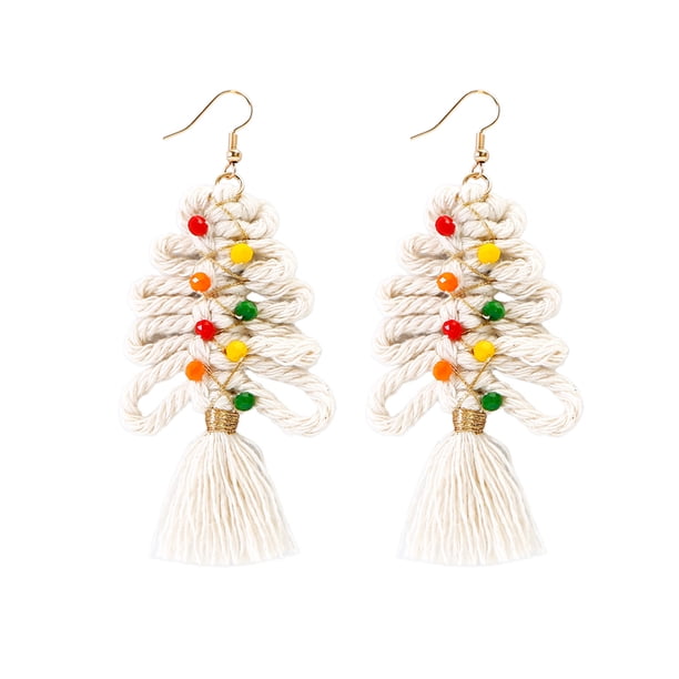 Pendientes Tejidos De Árbol De Navidad Pendientes De Borla Tejidos De Cuerda De Algodón Pendientes Étnicos Retro Pendientes Colgantes De Gota Trenzados Hechos A Mano Para Mujeres Niñas Minnieouse AP007336-02
