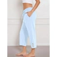 thumbnail image 6 of Women Capris Pants High Waist Drawstring Comfy Casual Pants Casua Loose Trousers Buttons Trim with Pockets Light Blue S, 6 of 8