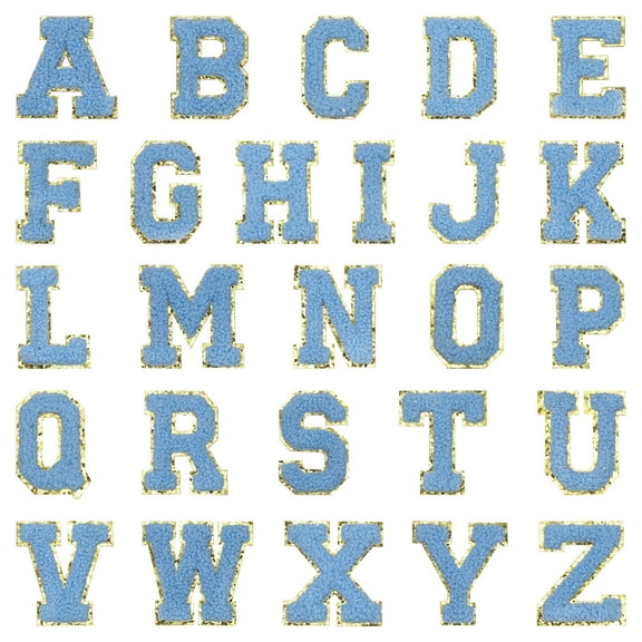Uxcell 52 Pack Chenille Letter Patches, A-Z Alphabet Self Adhesive Chenille Patches Embroidered Patch Stickers for DIY Fabric Clothing Shoes Bags, Light Blue