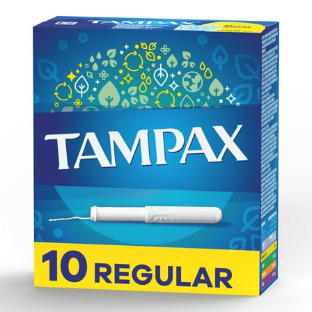 Tampax Cardboard Tampons Regular Absorbency, Anti-Slip Grip, LeakGuard Skirt, Unscented, 10 Count