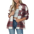 thumbnail image 4 of Lindreshi Shackets for Women 2023 with Pockets Women's Casual Loose Plaid Printed Long Sleeve Vintage Lapel Wool Coat, 4 of 9