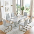 thumbnail image 3 of StnTalk Dining Table Set for 6, 63'' Grey Faux Marble Dining Room Table with 6 PU Leather Chairs, Modern Kitchen Table Set with Golden Metal Legs for Dining Room, 3 of 11