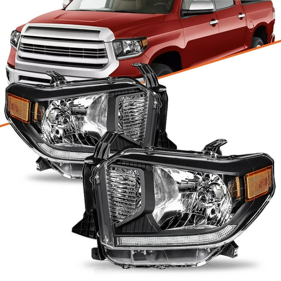 For 2014-2021 Toyota Tundra Headlight Halogen w/LED DRL Headlamp Assembly Black