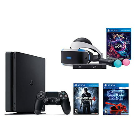 PlayStation VR Launch Bundle 3 Items:VR Launch Bundle,PlayStation 4 Slim 500GB Console - Uncharted 4,VR Game Disc PSVR (Best Vr Games October 2019)