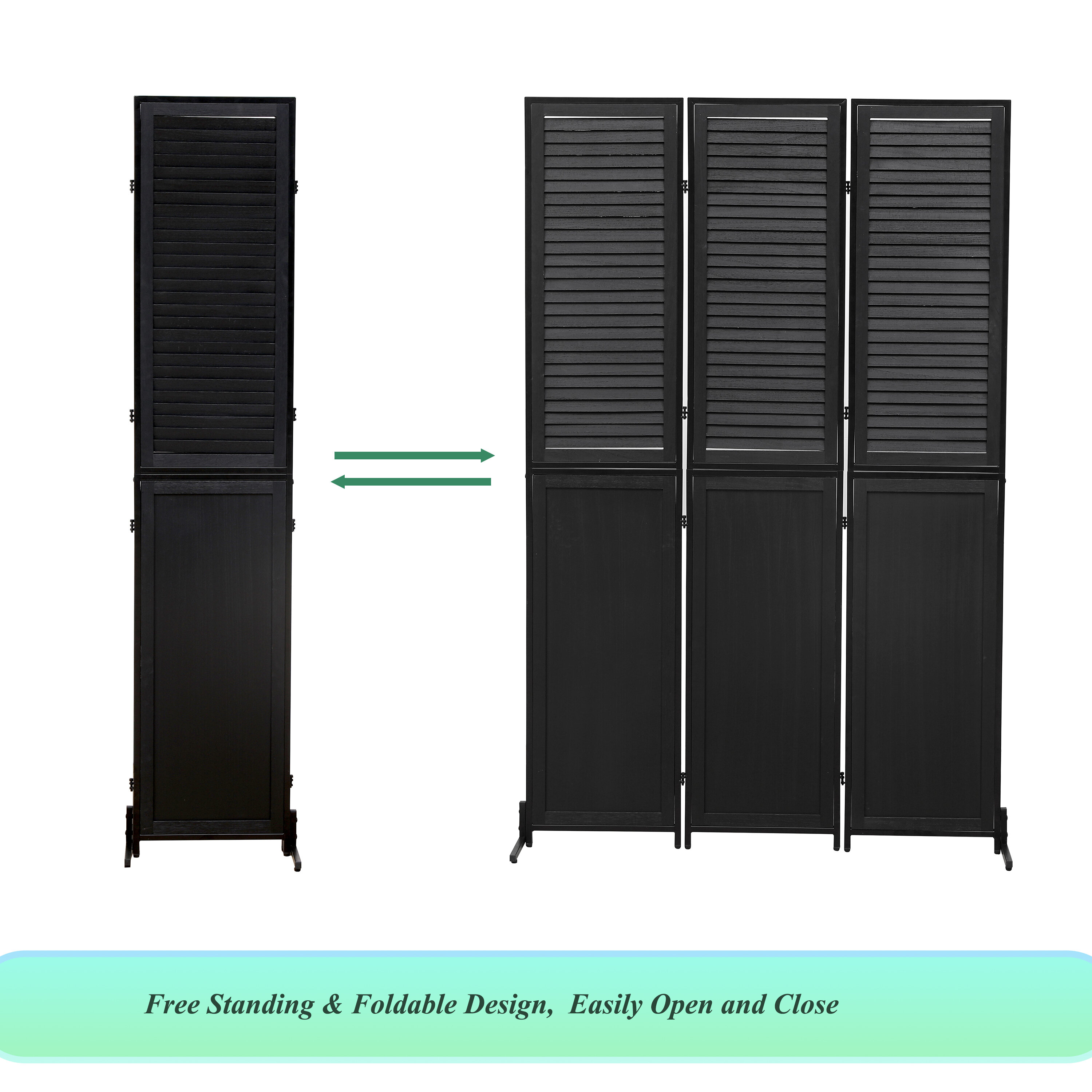 Household Decor Items 3 Panel Room Divider 6Ft Wood Folding Privacy Screen Black Room Separator Free Standing Wall Dividers (Black),Bathroom Accessories