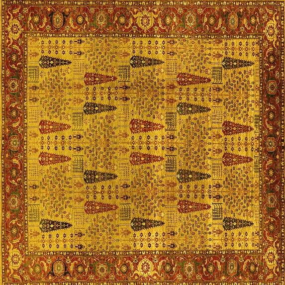 Ahgly Company Indoor Square Oriental Yellow Industrial Area Rugs, 3' Square