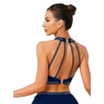 thumbnail image 4 of SiiRoh Women's Glittery Rhinestone Lyrical Ballet Dance Crop Tops Halter Neck Sleeveless Tank Top Navy Blue XXL, 4 of 5