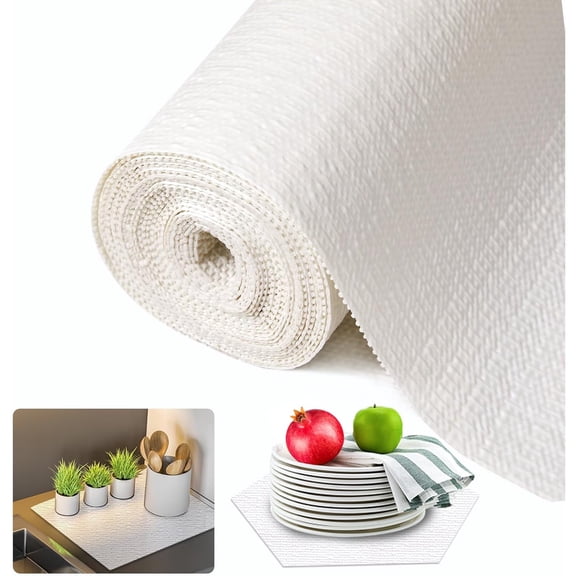 Non-Adhesive Shelf and Drawer Liner, Waterproof, Washable, Non-Slip Cabinet Liner for Kitchen, Pantry, Dresser and Bathroom, White, 12 in x 10 ft