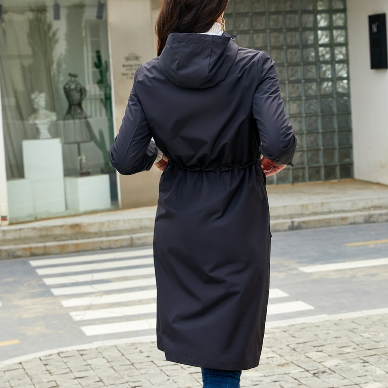 Defitshape Women's Raincoat Hooded Rain Jacket Long Casual Defitshape Women's Raincoat Hooded Rain Jacket Long Casual