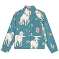 thumbnail image 4 of Jackets for Women Winter Coat Jackets Flannel Stand Collar Jacket(Cute Lambs Pink Flowers Teal Background,Size:S-4XL), 4 of 7
