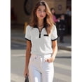 thumbnail image 6 of Women's Knit Short Sleeve Po-Lo Shirts Collared Neck Work Dressy Loose Tops for Summer Business Black & White M, 6 of 7