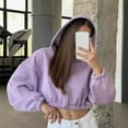 thumbnail image 7 of Dasayo Long Sleeve Womens Sweatshirt Hoodie Purple Cropped Full Zip up Solid Elastic Waist Hoodies Women Blouses L, 7 of 7