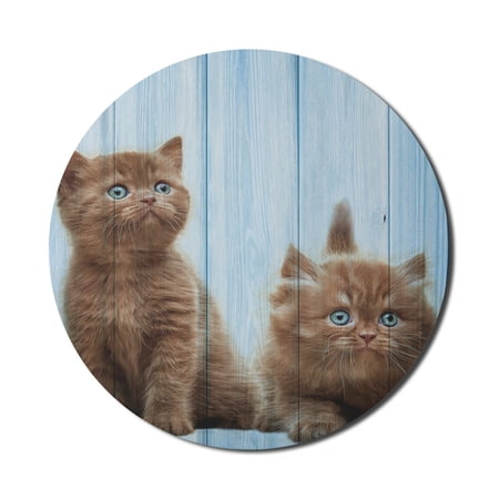 Animal Mouse Pad for Computers  Baby Kitten Siblings Animals Creatures Best Friend Pattern Art Print  Round Non-Slip Thick Rubber Modern Gaming Mousepad  8  Round  Caramel Sky Blue  by Ambesonne