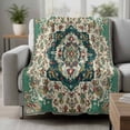 thumbnail image 2 of Beige Turquoise Boho Blanket Soft Cozy Warm Throw Blanket for Couch, Plush Fuzzy Flannel Fleece Blankets for Sofa, Medieval Vintage Ethnic Floral Bed Blankets Lightweight Gifts for Women, 32"x48", 2 of 9