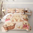 thumbnail image 2 of Manfei Kawaii Puppy Twin Quilt Set, Cartoon Bow Dog Twin Coverlet Set, Cream Pink, 2-Piece, 1 Bedspread and 1 Pillowcase, 2 of 7