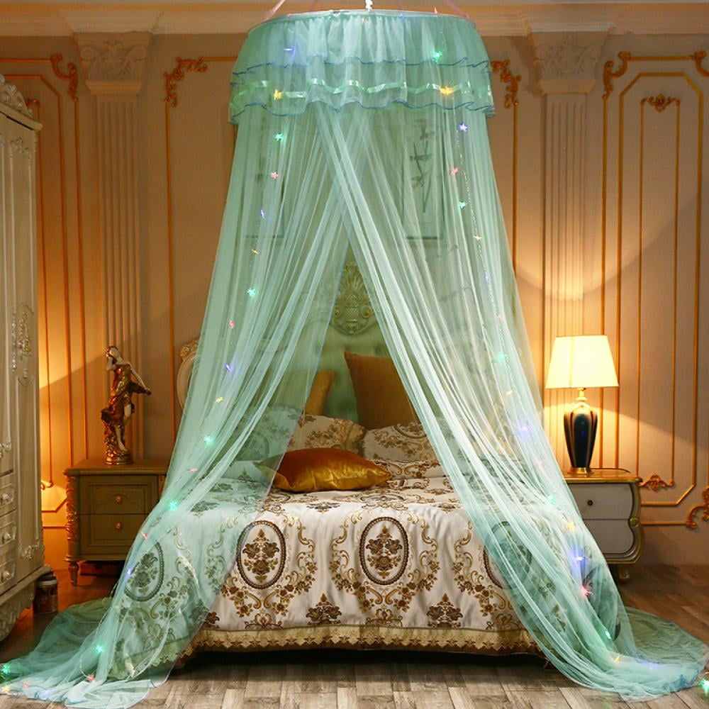 Kids White Bed Canopy Bedroom Decor Mosquito Net Glow In The Dark Star Design 