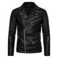 thumbnail image 3 of IYTR Mens Winter Jacket Long Sleeve Jacket Zipper Stand-up Collar Warm Leather Jacket Coats with Pocket Solid Color Black XXXL, 3 of 6