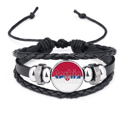 serbia country flag name bracelet braided leather woven wristband