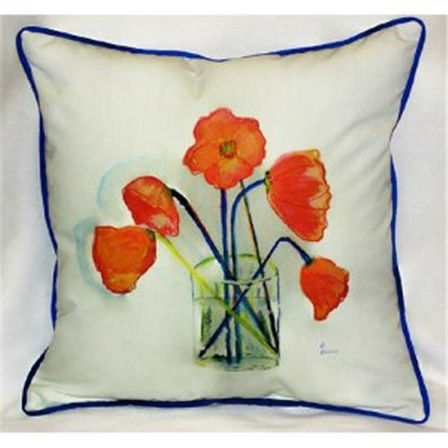 Betsy Drake HJ191 Coquelicots en Vase Jeter Oreiller- 18 x 18 Po.