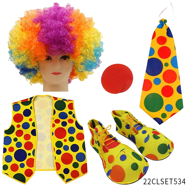 Disfraz De Payaso Para Adultos – Incluye Peluca Rizada, Nariz Roja, Corbata Multicolor Y Guantes Blancos