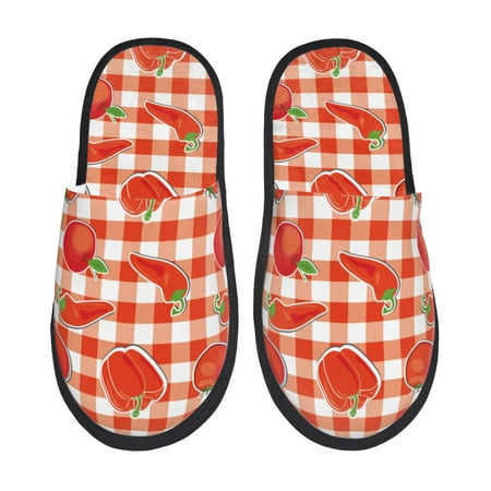 Balery Tomatoes And Chili Slient Indoor Furry Fleece Comfort House Shoes Soft Non-Slip Home Shoes Cotton slippers House Slippers-- Medium