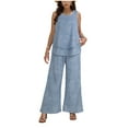thumbnail image 2 of vigerkar 2 Piece Sets for Women Square Neck Tops Wide Leg Crop Pants Vacation Summer Travel Outfits Blue, M, 2 of 9