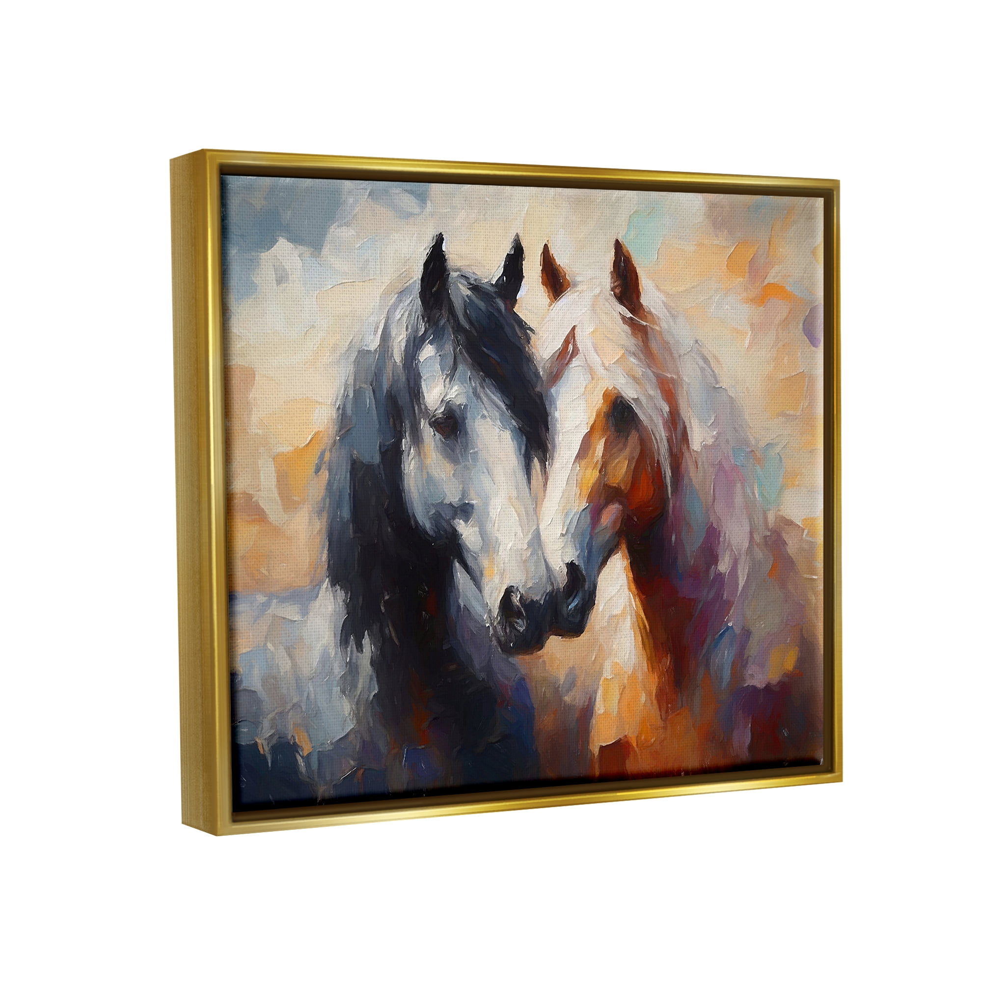 Stupell Industries Hugging Horses Painting Animals & Insects Painting Gold Floater Framed Canvas Art Print Wall Art, 31 x 25