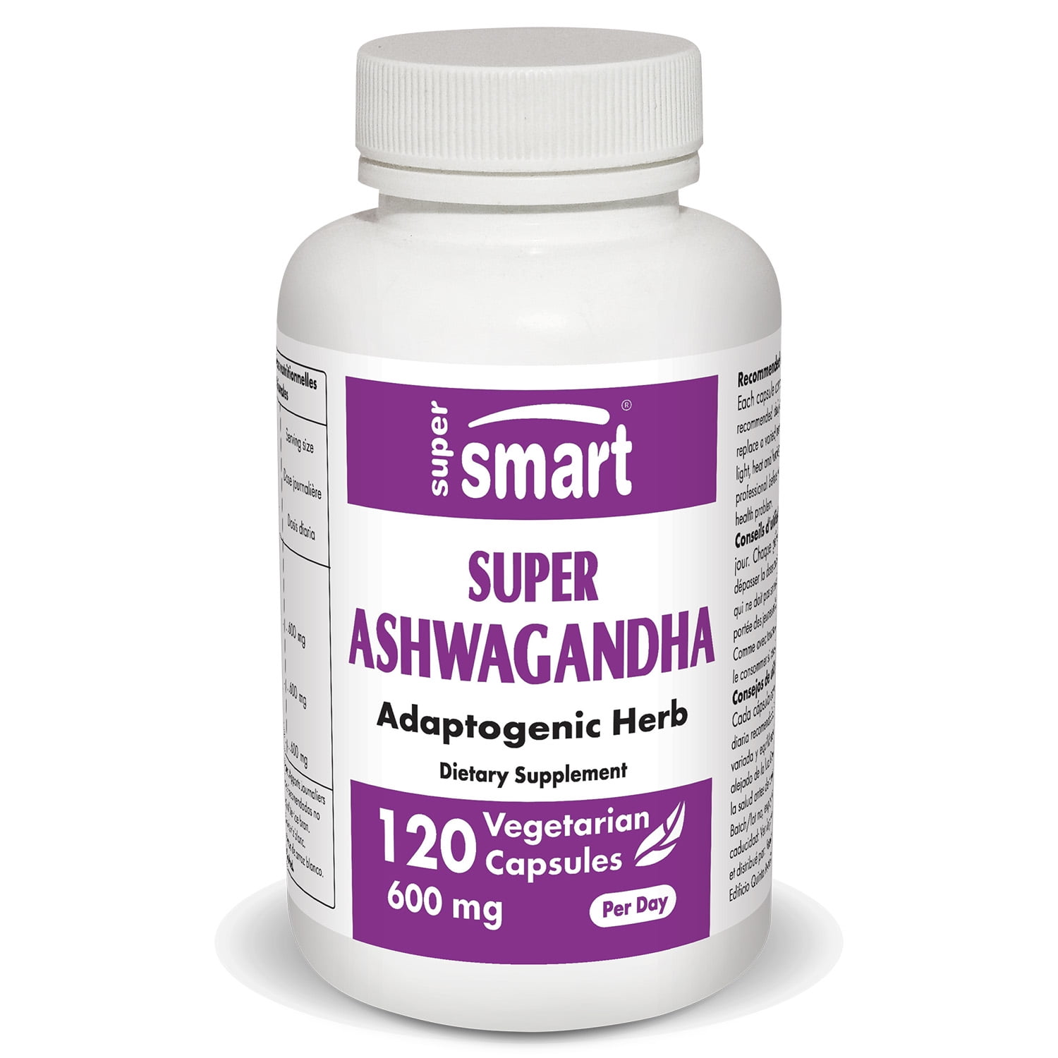 Supersmart - Super Ashwagandha (KSM-66) 600 mg per Day - Root Extract - Anxiety & Stress Relief Supplement - Cortisol Manager | Non-GMO & Gluten Free - 120 Vegetarian Capsules