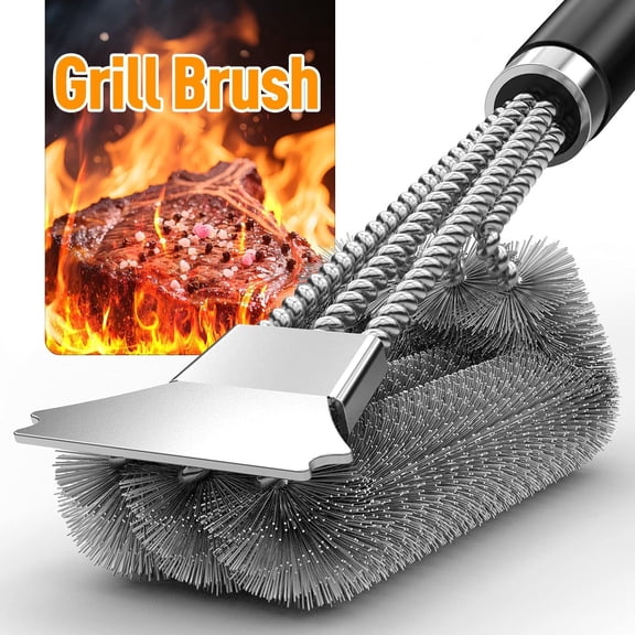 justable Grill Brush with Scraper, Stainless Steel BBQ Cleaning Tool for Gas and Charcoal Grills, Heavy Duty Grate Scrubber