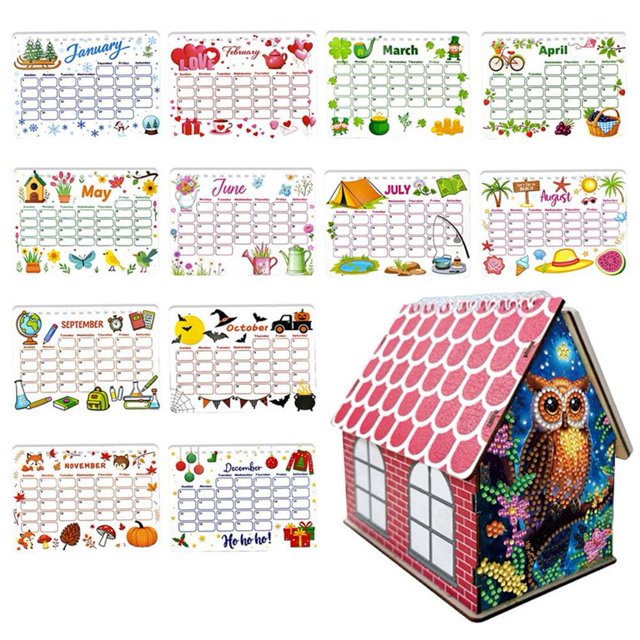DIY Art Painting Multifunctional Storage Flip 2026 Calendar, 12-Month Calendar with Cabin Decoration for Pens & Notes, Decorative Home & Office, Compact Colorful Desktop C-alendar