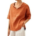 thumbnail image 2 of HUANBAI Women's Solid Color And Linen Loose Top T Shirt Casual Basic Tops, 2 of 5