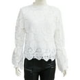 thumbnail image 3 of Women's Lace Blouse Long Sleeve Shirt Elegant Lace Detail Tunic Top for Women White Dressy Blouse for Casual Wear, 3 of 7