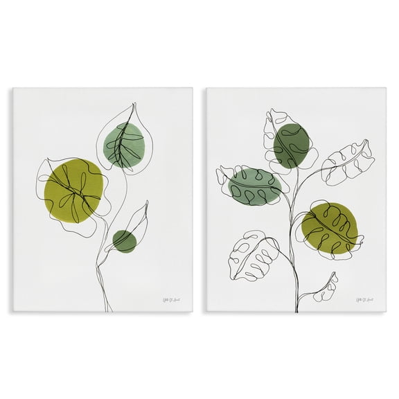 Stupell Industries Minimalist Line Monstera Plants Plants & Flowers Painting Wrapped Canvas Art Print Wall Art, 16 x 20, Set of 2