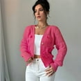 thumbnail image 4 of Women'S Crochet Cardigan V Neck Long Sleeve Decorated Button Down Knit Sweater Tops Rose Red S, 4 of 7
