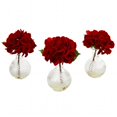 thumbnail image 1 of Red Hydrangea With Glass Vase - Set of 3, 1 of 1