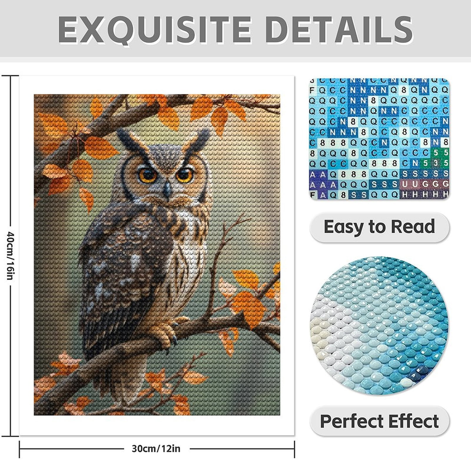 Diamond Art Kits for Adults - 5d Autumn Owl On Branch Diamond Painting for Adults, Diamond Art for Adults Beginners, Diamond Painting Kits for Adults for Home Wall Decor