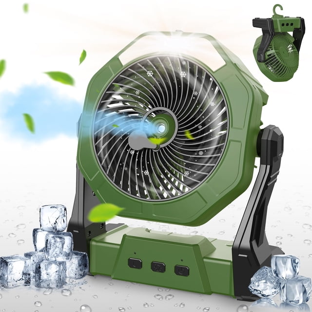 Ventilador nebulizador portátil para exteriores de 8 pulgadas con luz y gancho