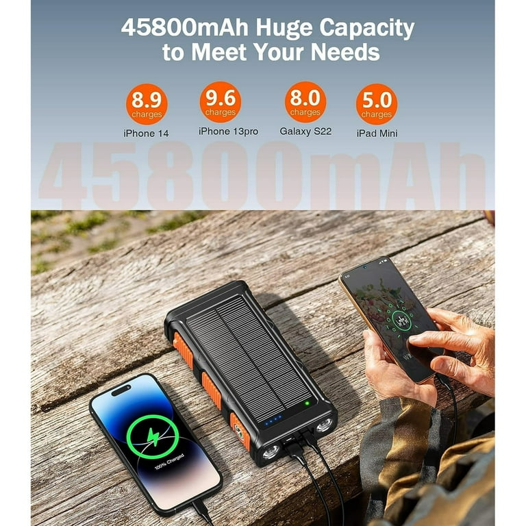 Walmart 45800mAh Solar Power Bank with Hand Crank, Qi Wireless,