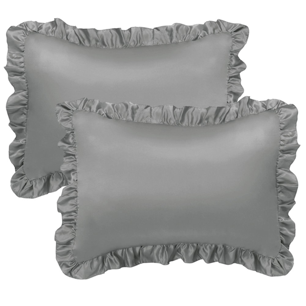 Unique Bargains 2piece Satin Ruffled Edge Pillow Cases Deep Grey