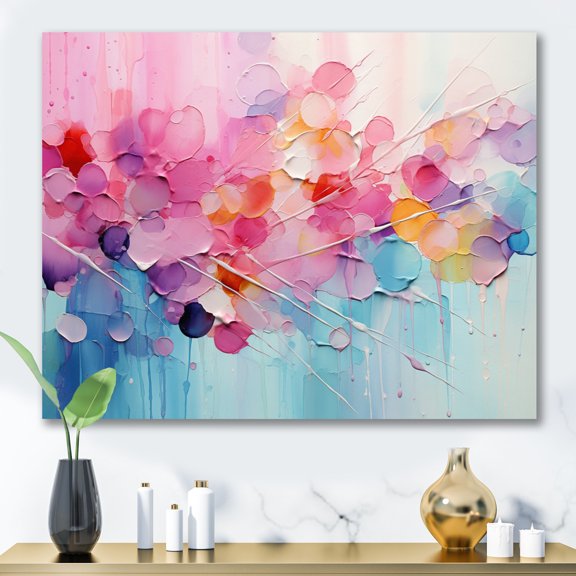 Designart "Pink Blue Pastel Collage" Abstract Collages Wall Art Living Room