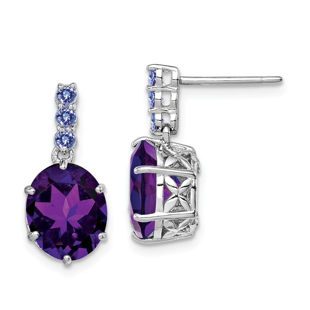 Sterling Silver Rhodium-plated Amethyst and Tanzanite Earrings 