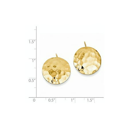 14K Yellow Gold Hammered Circle Disc Shepherd Hook Earrings