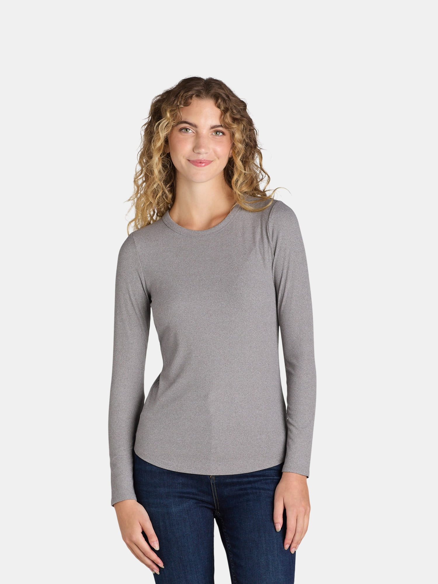 No Boundaries Ribbed Crewneck Tee with Long Sleeves Women's